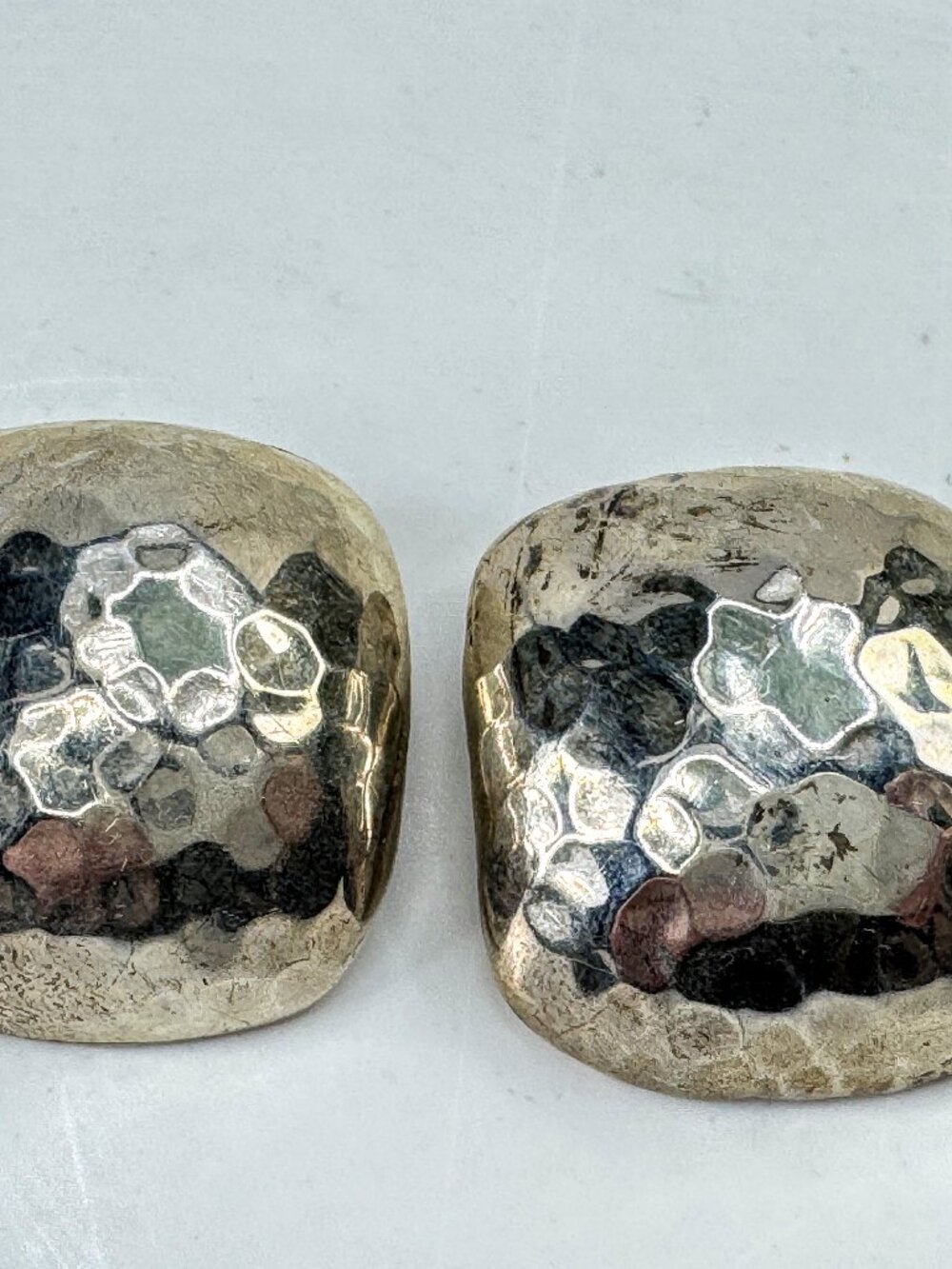 Mexican Hand-Hammered Sterling Silver Square Clip-On Earrings 21.1g JR2074